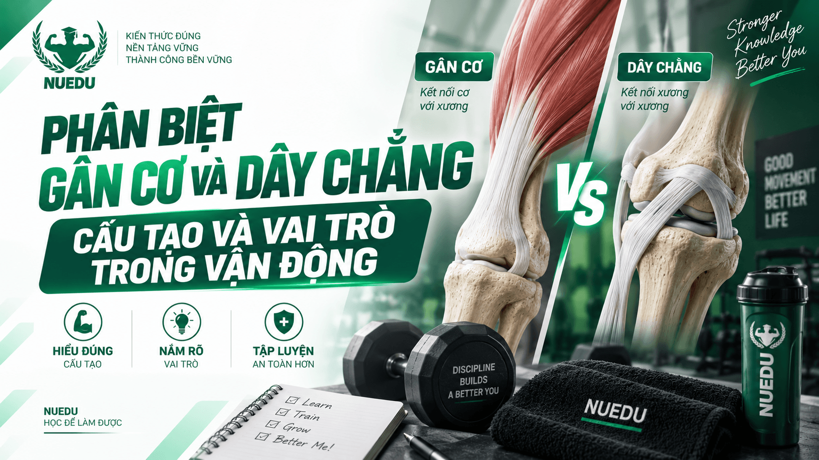 Phân biệt gân cơ và dây chằng: Cấu tạo và vai trò trong vận động